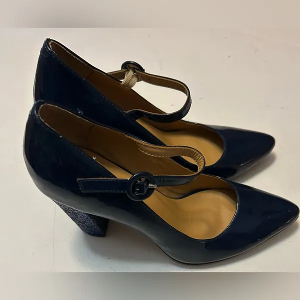 CECELIA NEW YORK Navy Patent Mary Jane Pointed Pumps - Image 2