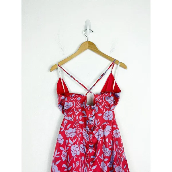 Revolve Lovers + Friends Kamala Mini Dress Medium Red Purple Floral Satin Draped - Image 11
