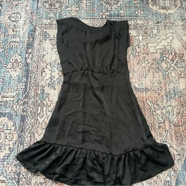 Deluc NWT Harlow Black Satin Mini Dress Size Medium Sleeveless Ruffle Dress - Image 9