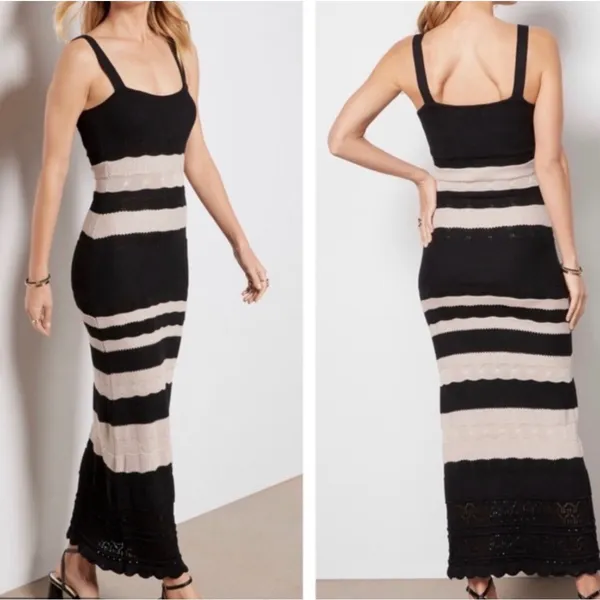 Evereve Correy Black Cream Striped Knit Maxi Dress Scoop Neck Sleeveless XS - Image 2