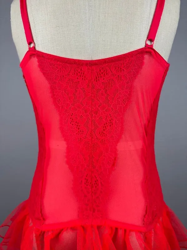 Victoria's Secret Red Lace Mesh Bustier Teddy 36C Y2K Ruffle - Image 12