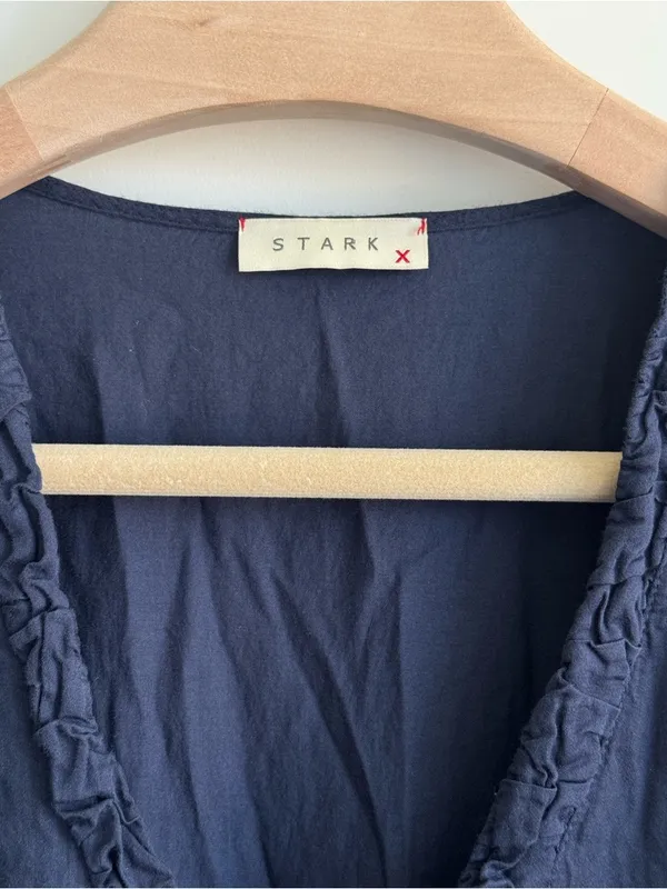 STARK X Navy Blue Cotton Ruffle Tiered Maxi Dress Boho Prairie Cottagecore L - Image 2