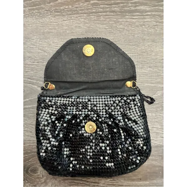 VTG Black Metal Mesh Crossbody Flap Purse Clutch Bag Chain Strap Sparkle NYE - Image 4