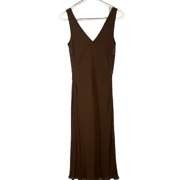 Eliza J Brown Sleeveless V-Neck Embellished Beaded Waist Maxi Dress Women Sz 4 - Image 2