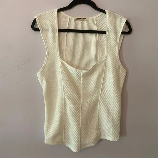 We The Free Boss Babe White Ribbed Sleeveless Tank Boho Layering Women's size XL - Image 2