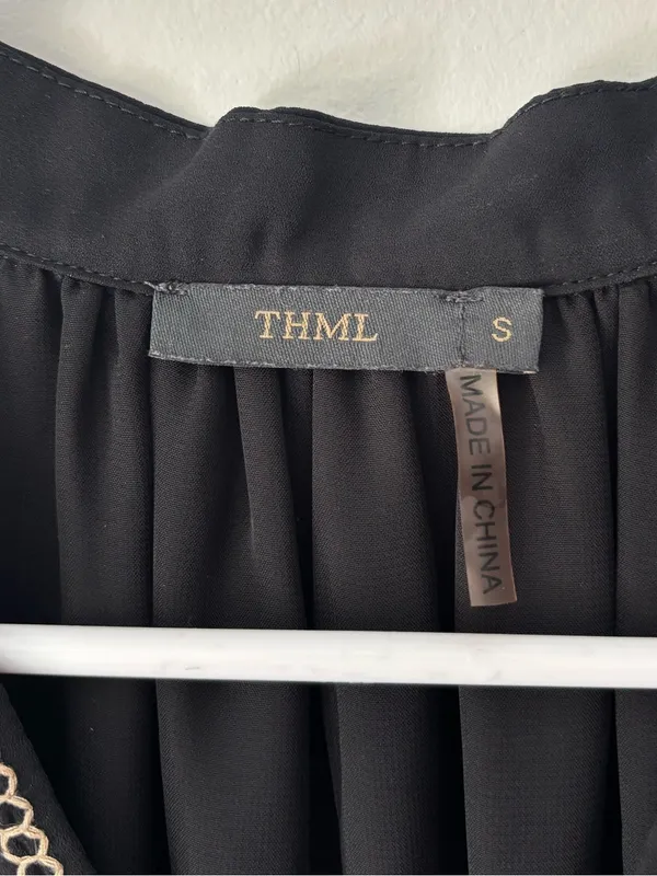 THML Black Mini Shift Sleepless Dress Embroidered Stripes Boho Print - Image 3