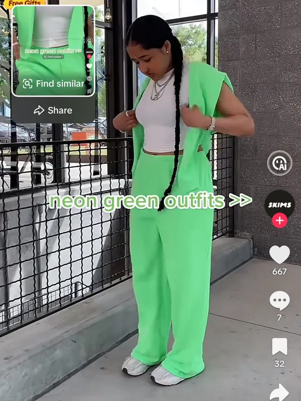 SKIMS French Terry Sweatpants wide leg joggers neon high rise drawstring - Image 2