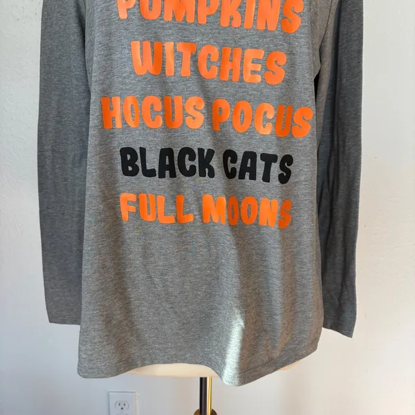 Celebrate It Gray & Orange Long Sleeve Halloween Graphic T-Shirt - Image 3