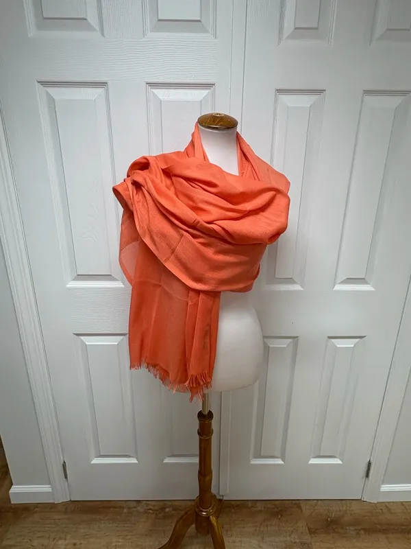 EYFEL Vibrant Orange Pashmina Shall With Fringes - 28.5" x 67.5" - NEW In Bag. - Image 2