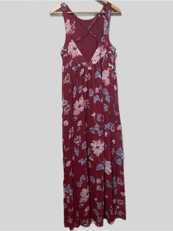 Free People Maxi‎ milkmaid Dress Medium Red Floral Fairy Whimsical Dress Boho - Image 9