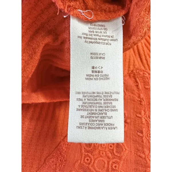 Free People Parisian Nights Tunic Top M Red Orange Lace Eyelet Boho Peasant Top‎ - Image 11