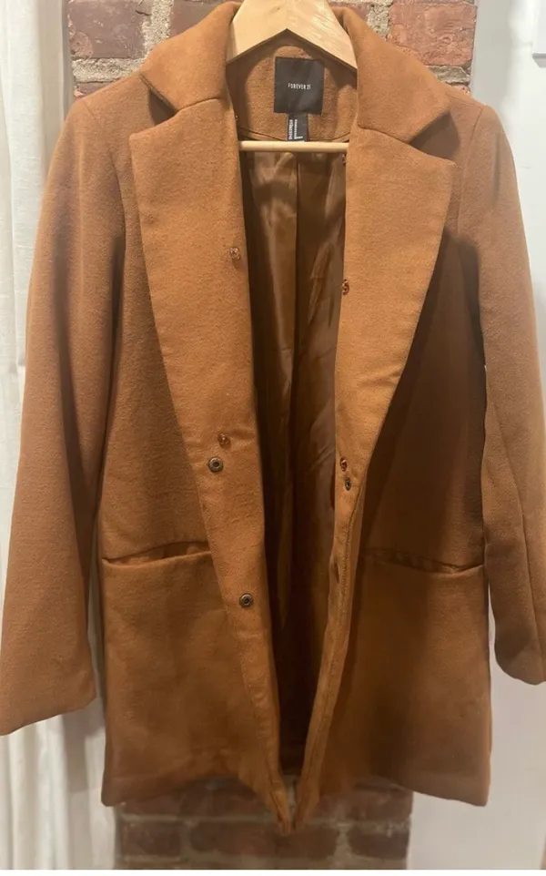 Womens Fall Tan Dress Coat Jacket M Forever21 - Image 6
