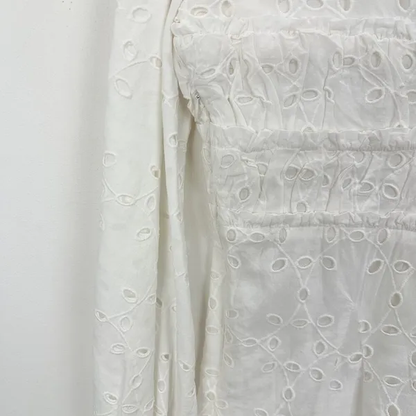 Gianni Bini Katrina Eyelet Mini Dress Cotton Long Sleeve A Line White Large NWT - Image 8