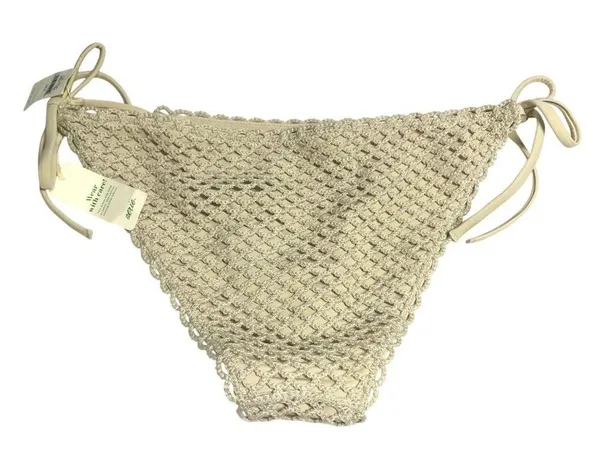 Aerie Bikini Bottom Cheeky String Ties Crochet Beige Tan S - Image 2