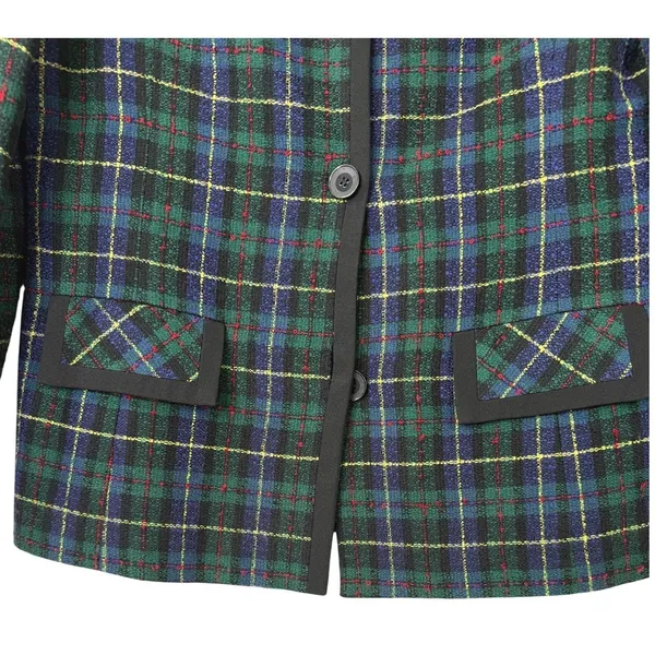 Vintage Sag Harbor Plaid Blazer Jacket Green Tartan Collarless Lined Size 14‎ - Image 6