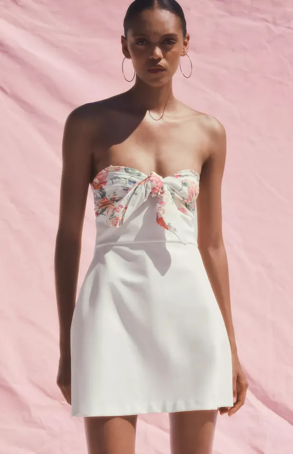 ZARA Floral White Strapless Dress - Image 8