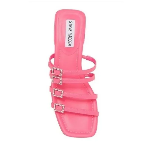 New womens sz 7 Steve Madden pink African slide sandals Y2K rhinestone short - Image 2