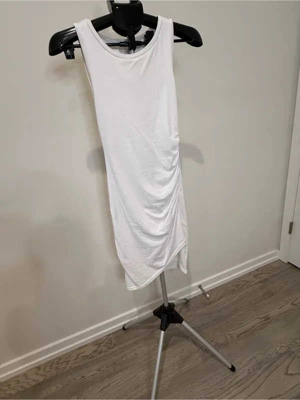 Leith White Ruched Asymmetrical Midi Dress XXS - Image 3