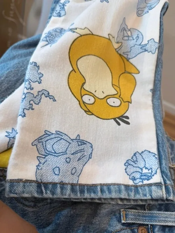 Custom Reworked 1-of-1 Levi's 501 Crop Jeans Pokémon Graphic Leg W26 L26.5 Upcyc - Image 12