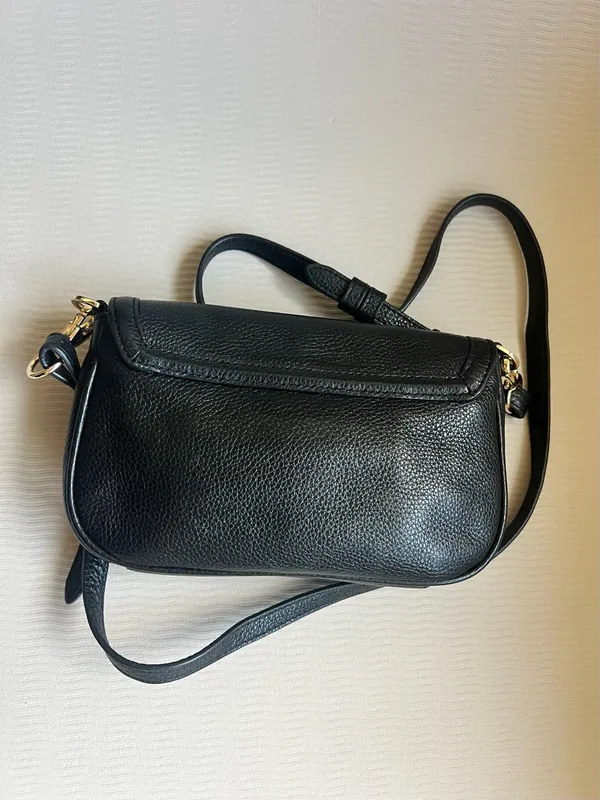 Tory Burch Amanda Mini Crossbody Black Leather Gold Logo Flap Bag - Image 2