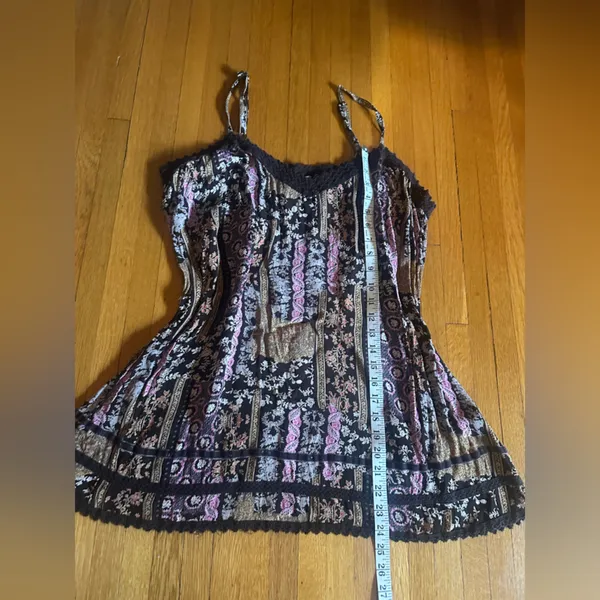 Vtg Y2K faded glory boho Fairycore brown paisley babydoll tank, size L - Image 4