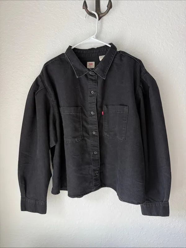 Levi's Black Oversized Button-Up Denim Shirt Jacket Size XL - Image 8
