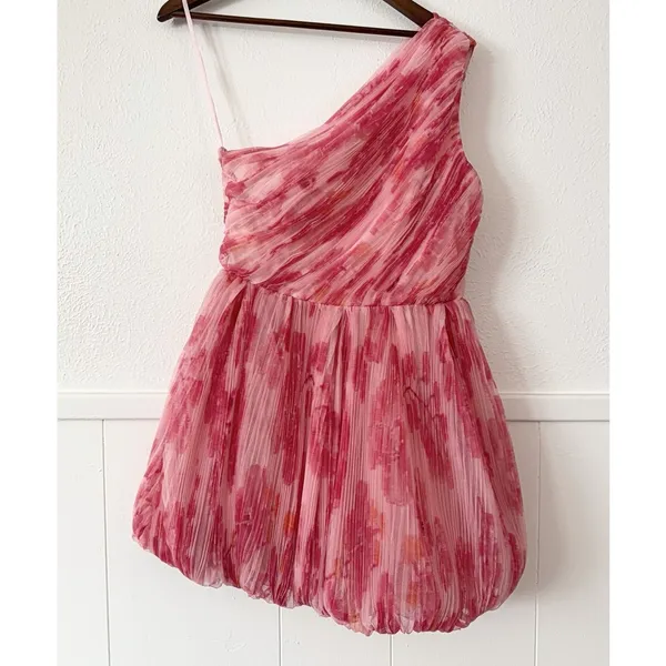 Hutch Anthropologie One Shoulder Bubble Hem Dress 4 Pink Tulle Party Barbiecore - Image 4