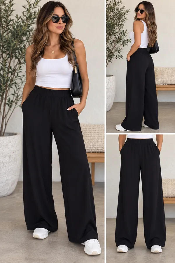 Fabletics Black Wide-Leg‎ Jumpsuit-Style Pants - Image 2