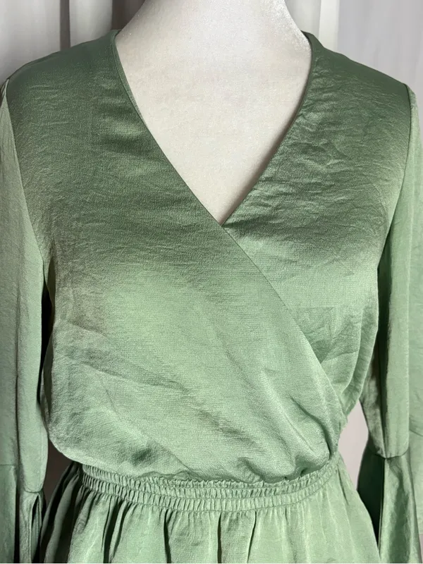 Express Sage Green Draped Bell Sleeve Wrap Top Size XS - Image 4