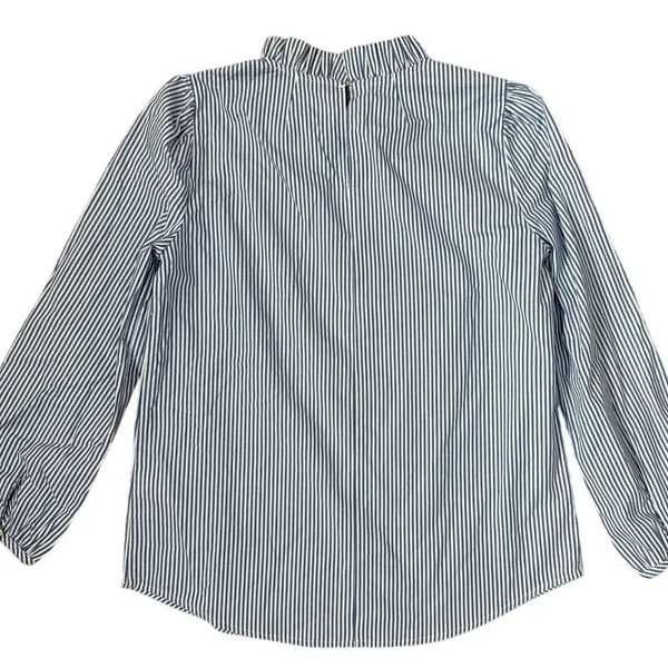 J.Crew Organic Cotton Long Sleeve Ruffleneck Top Stripe Blue Size‎ XS - Image 5