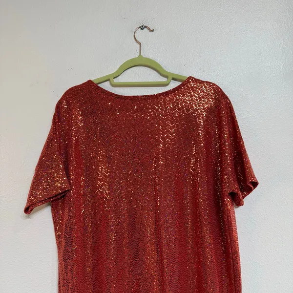 Cherish Red Sequin Mini Dress Short Sleeve Sparkle Shift Dress Sz L - Image 7