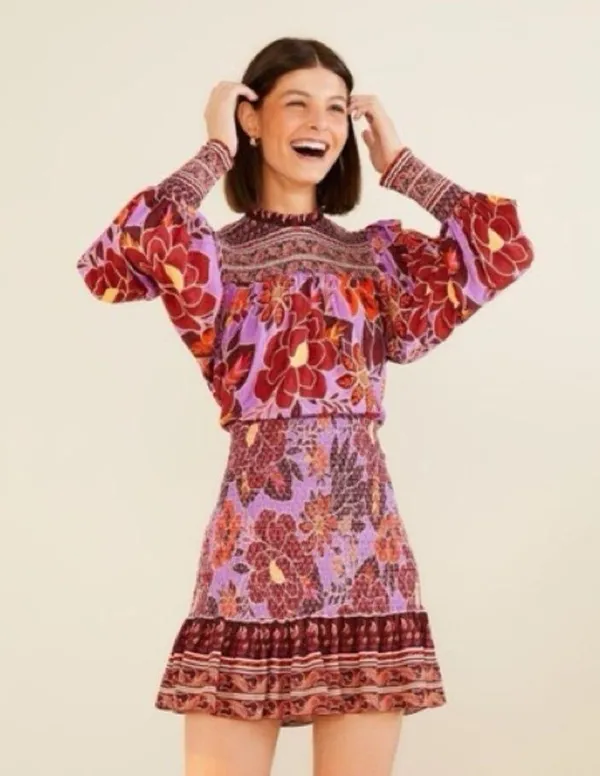 Farm Rio Sweet Floral Long Sleeve Minidress S - Image 11