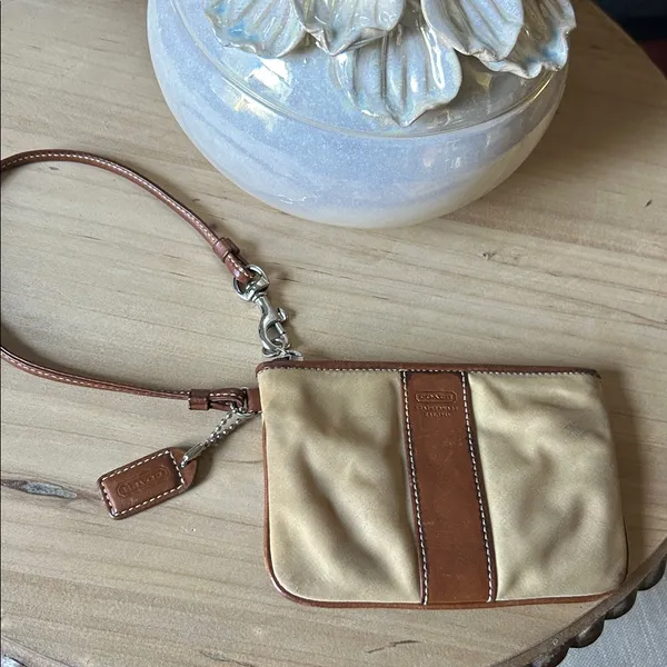 Coach Classic Nylon Tan/ Brown Wristlet Mini Purse - Image 2