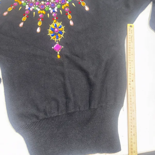 Vintage Beaded Jewel Black Sweater 80s 90s Glam Maximalist Statement Artsy Small - Image 10