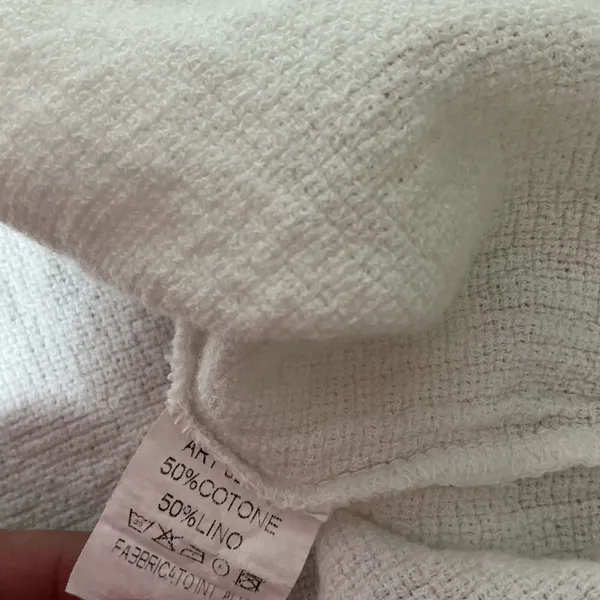 JBL Monica Italian Linen Patchwork Top Womens OS White Boho Frayed Raw Hem Gauze - Image 7