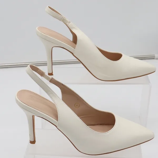 Unbranded Slingback Pumps Womens 8 Pointed Toe Stiletto Cream Faux Leather Good - Image 3