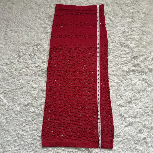 I.AM.GIA Alix Skirt Swim Coverup Maxi Elastic Waist Crochet Sheer Red XXS - Image 12