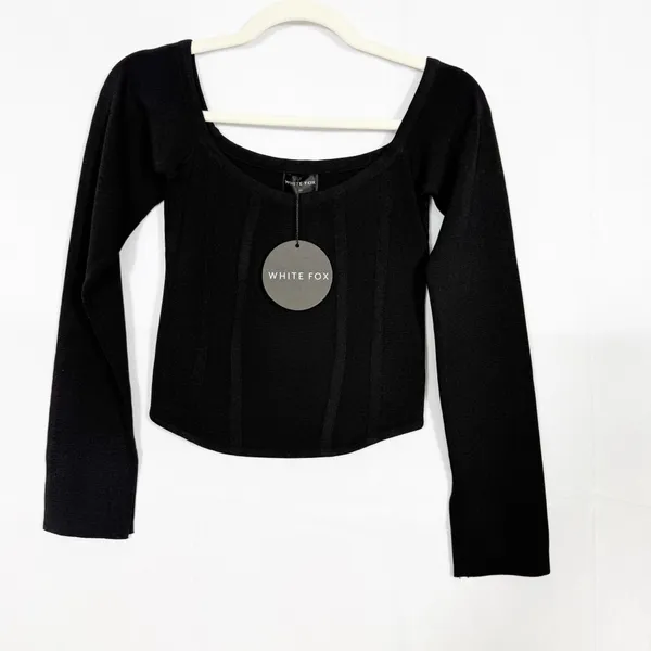 White Fox Boutique It’s Just Us Long Sleeve Corset Top Black - Image 3
