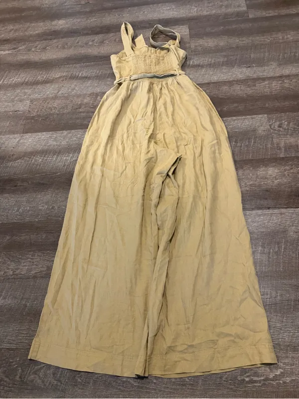 American Eagle Linen Blend Button Up Tan Jumpsuit - Image 7
