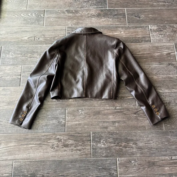 Revolve Superdown Blakely Faux Leather Brown Cropped Blazer Jacket - Image 8