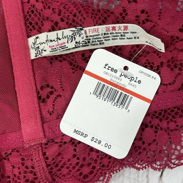 Free People Intimately Bandeau Bra Lacey Looks Burgundy X-Small XS Strapless New - Image 6