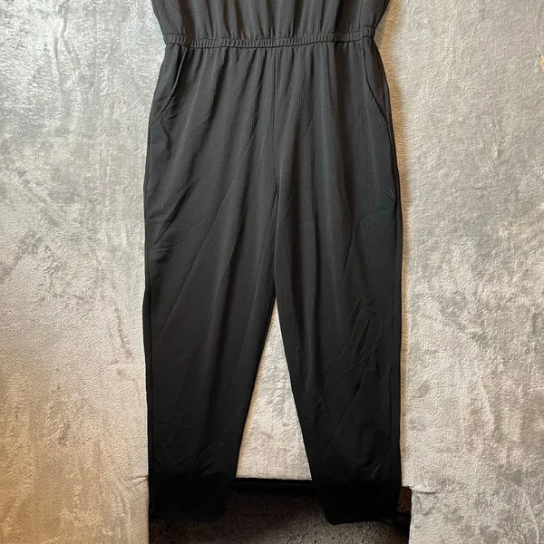 Clara Sun Woo Back Cut Out Jogger Pocket Jumpsuit Size‎ Medium New Black - Image 3