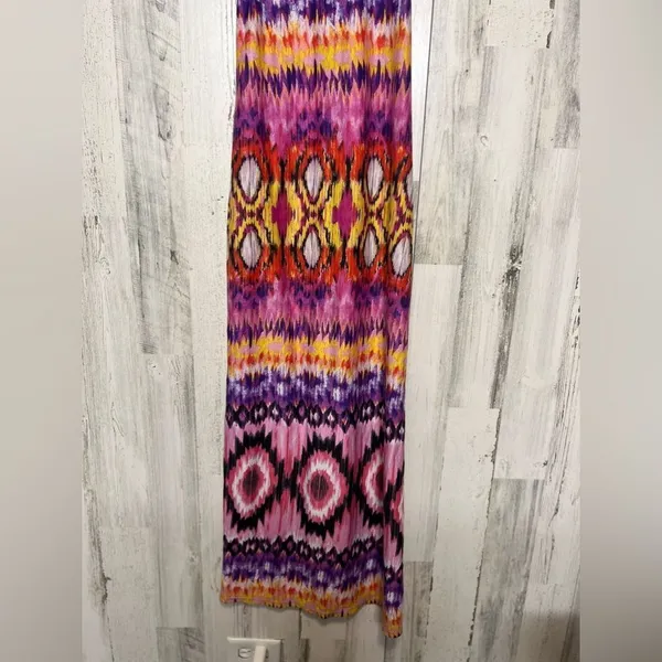 Just Love Aztec Ikat Maxi Dress Womens Medium Pink Purple Tie Dye Racerback Long - Image 5