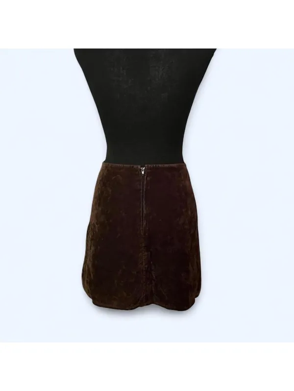 Vintage Y2K Brown Velvet Mini Skirt Side Slit Size Small - Image 4