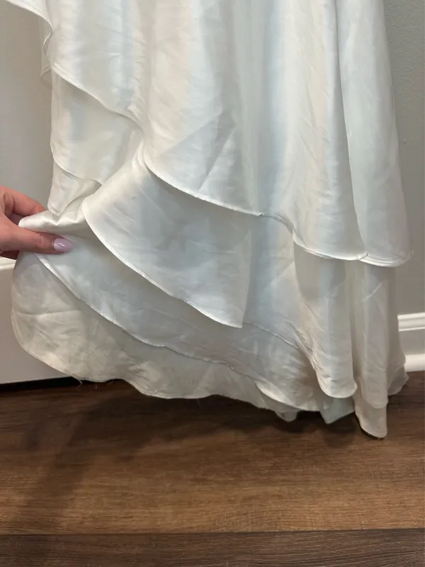 White Asymmetrical Ruffled Gown Mac Duggal Cut-Out 4 - Image 8