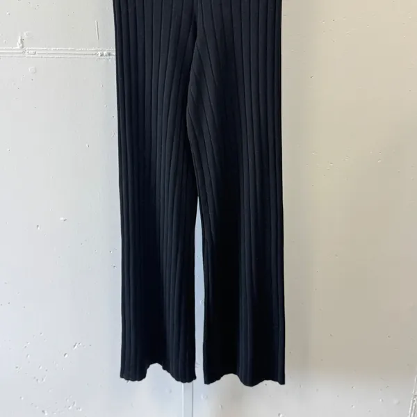 H&M Black Ribbed Knit Wide Leg Pull On Pants High Waisted XS Minimalist - Image 4