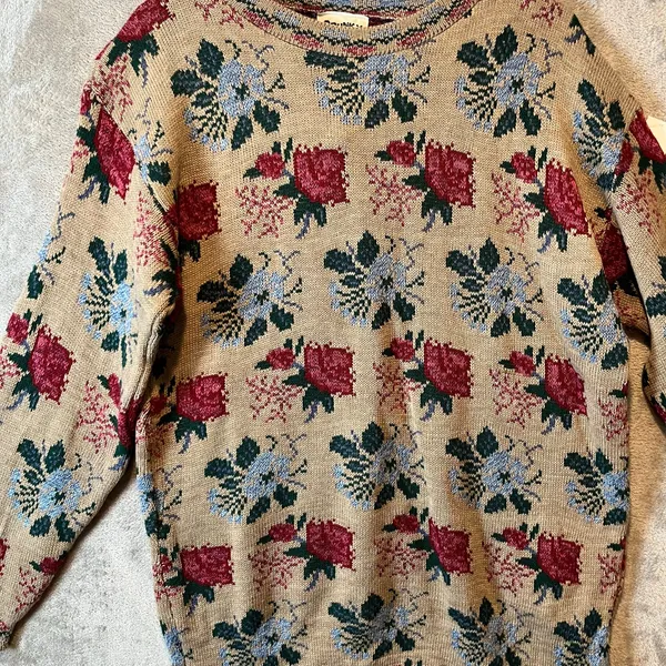 Vintage Floral Knit Sweater Cottagecore Granny Chic Pullover Large Deadstock New - Image 2