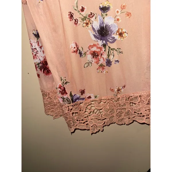 Polly & Esther Fairycore Peach Floral Mesh Duster Cardigan Bell Sleeve Lace L Layering Ethereal - Image 6