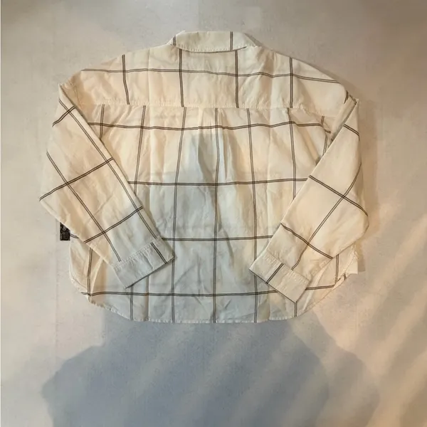 Vans Antica Boxy Long Sleeve Button Down Shirt Cream Plaid Size Large NWT - Image 2