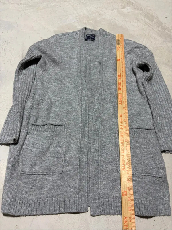 Abercrombie & Fitch Light Gray Open-Front Cardigan small - Image 2